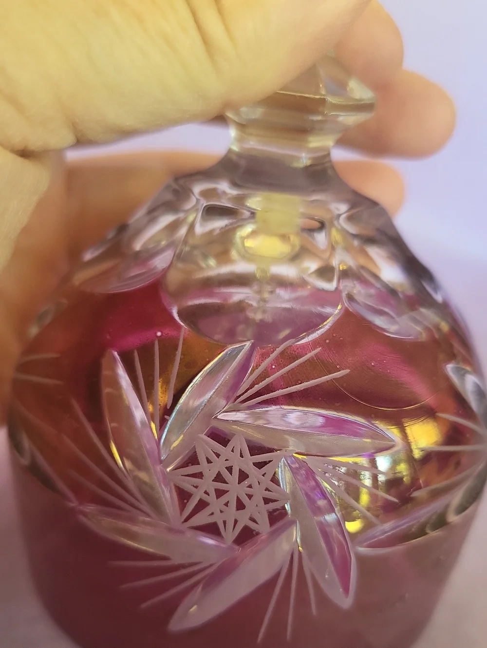 Vintage 60'-70's Lead Crystal Etched BLEIKRISTALL Cranberry Bell